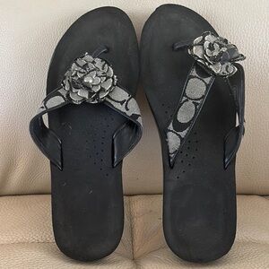 Coach Black and Gray Floral Sandals